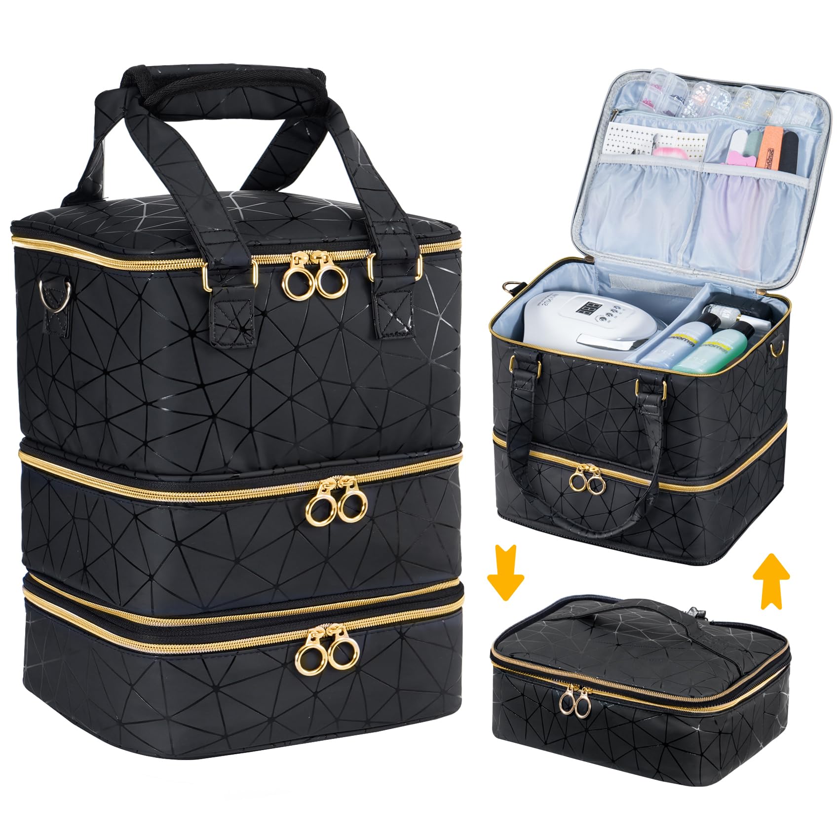 Uross nail polish organizer bag front view highlighting 60-bottle capacity