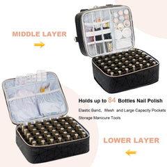 Uross organizer bag three-layer design helps separate polishes and tools.