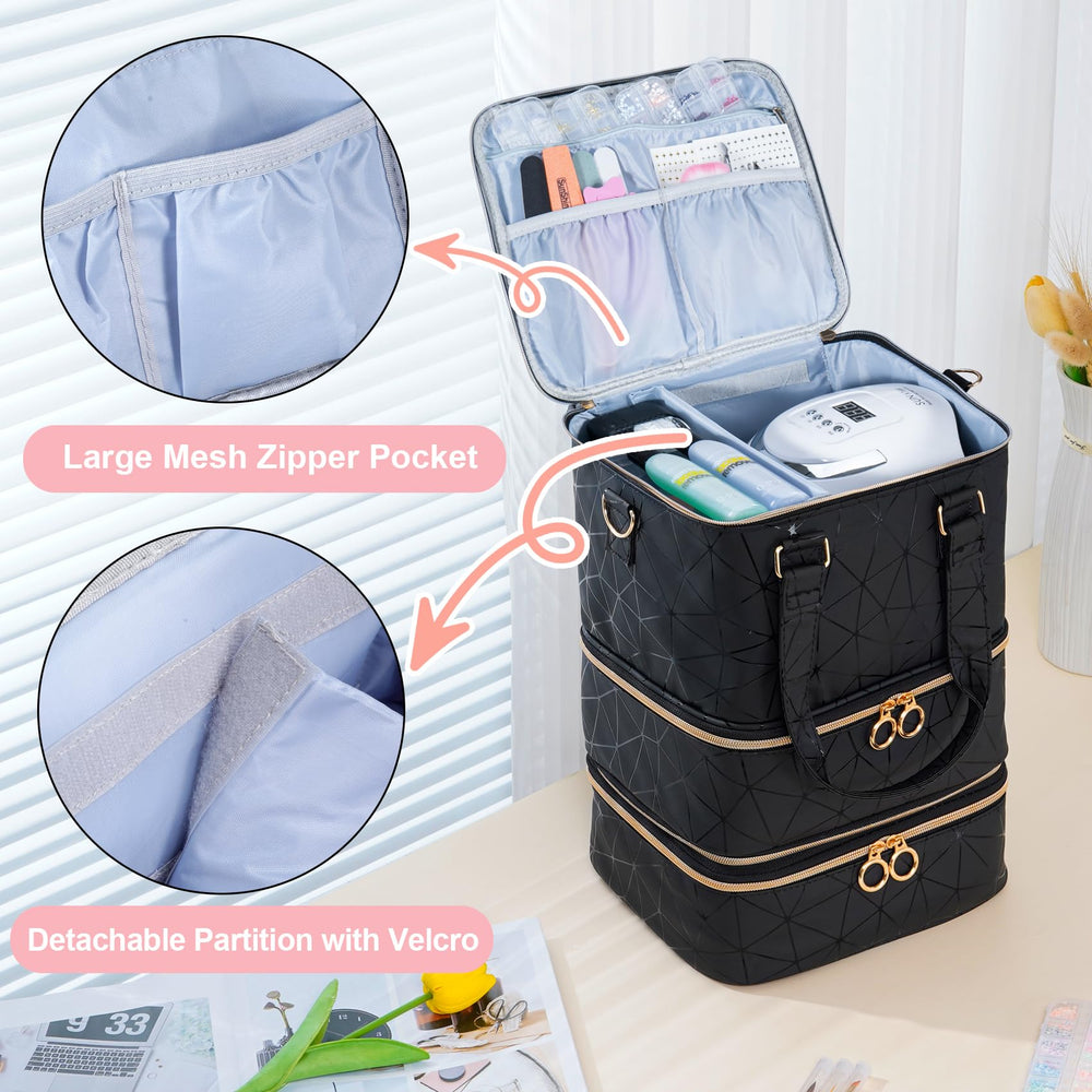 Uross nail polish organizer bag top view with lamp fit