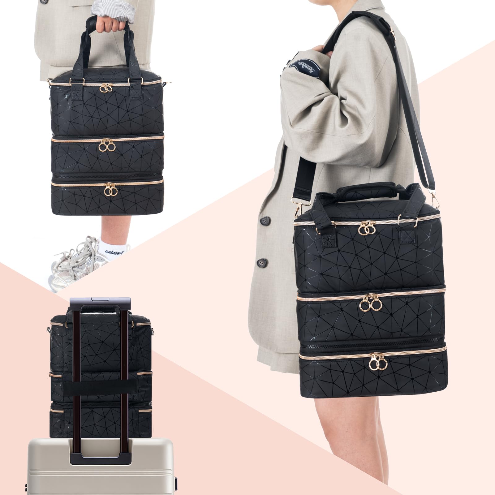 Uross PU fabric exterior is waterproof and durable for travel.