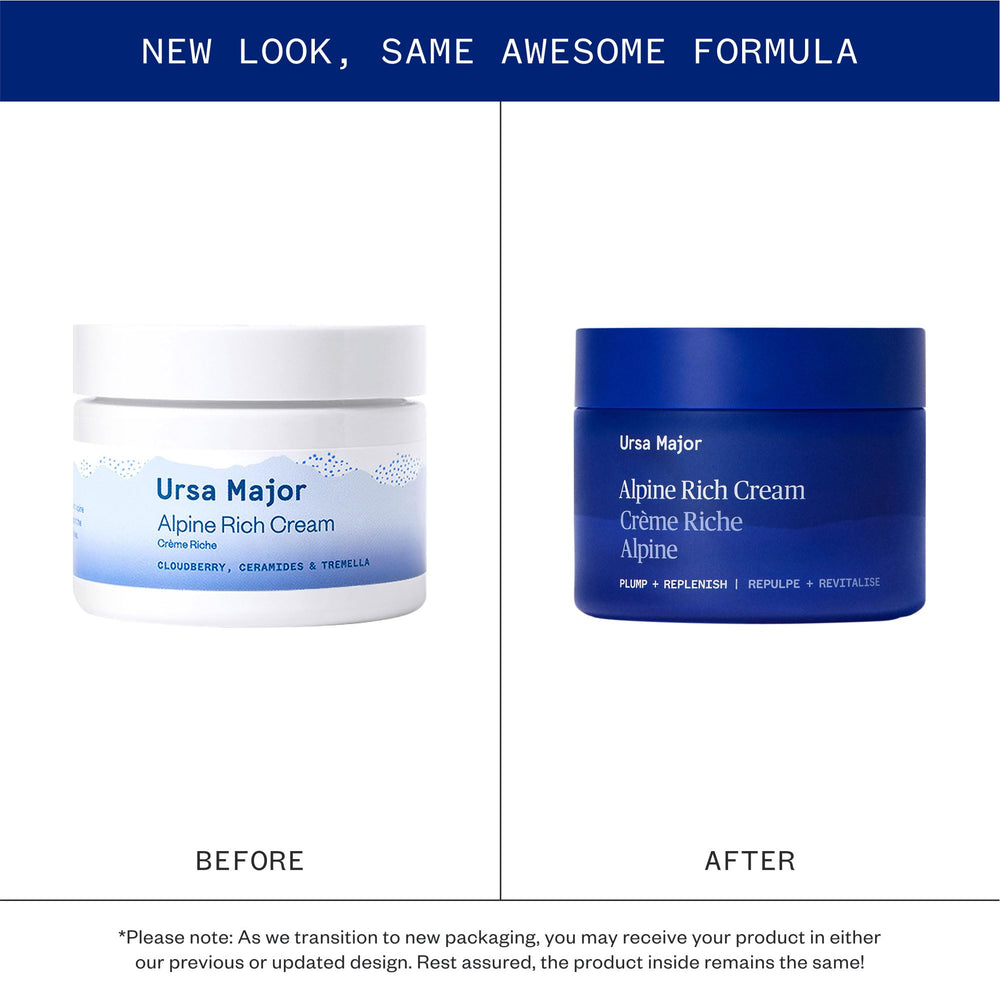 Ursa Major Alpine Rich Cream jar close-up texture highlights cream richness and barrier care