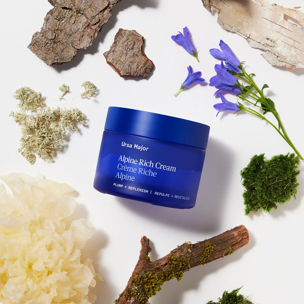 Ursa Major Alpine Rich Cream lid-open jar ready for AM/PM routine