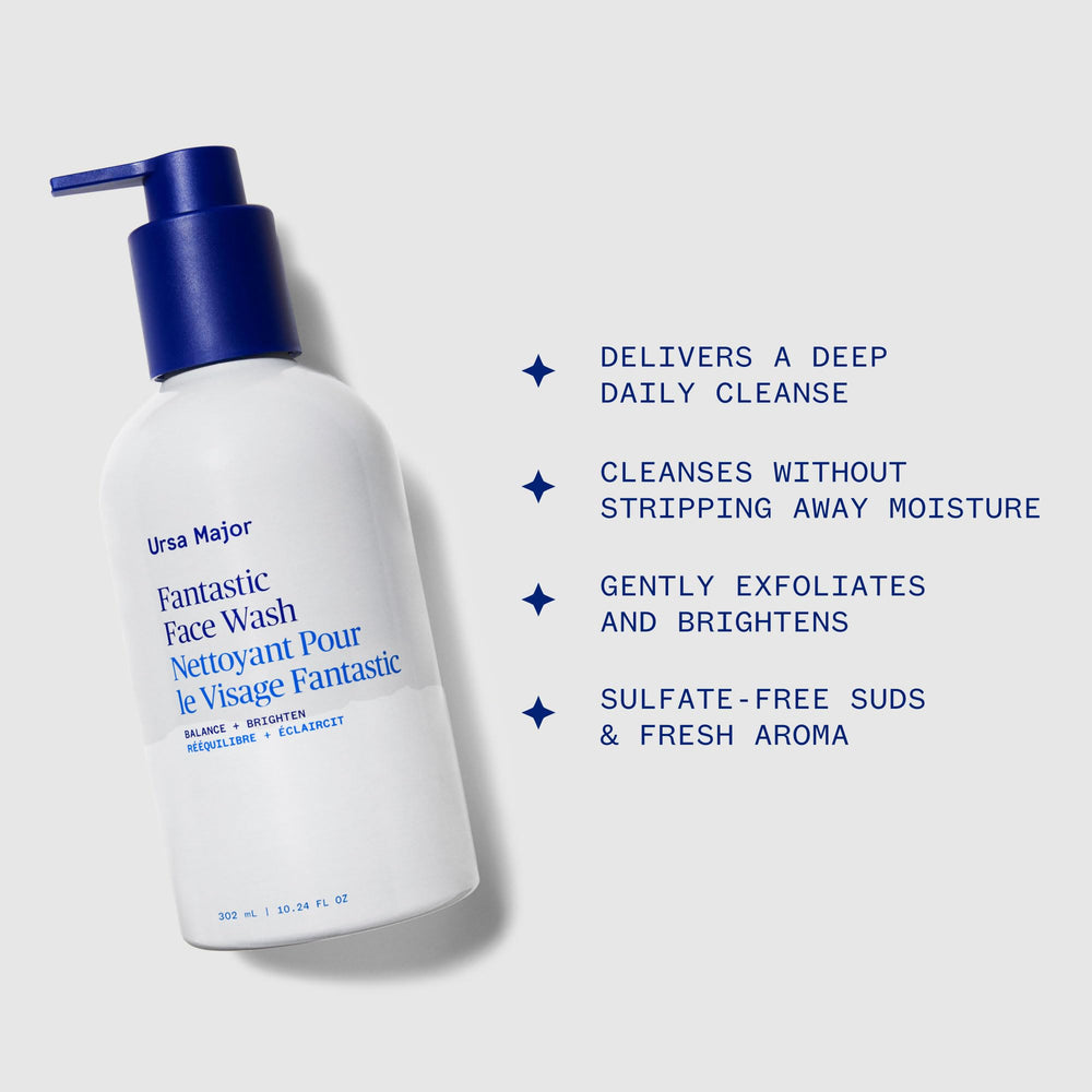 Ursa Major Fantastic Face Wash bottle dispense demonstrates easy daily use