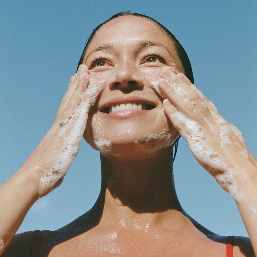 Ursa Major Fantastic Face Wash texture foaming image shows gentle exfoliation