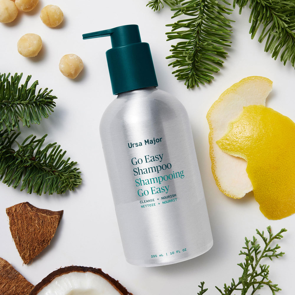 Ursa Major Go Easy Shampoo foam close-up suggests luxurious lather