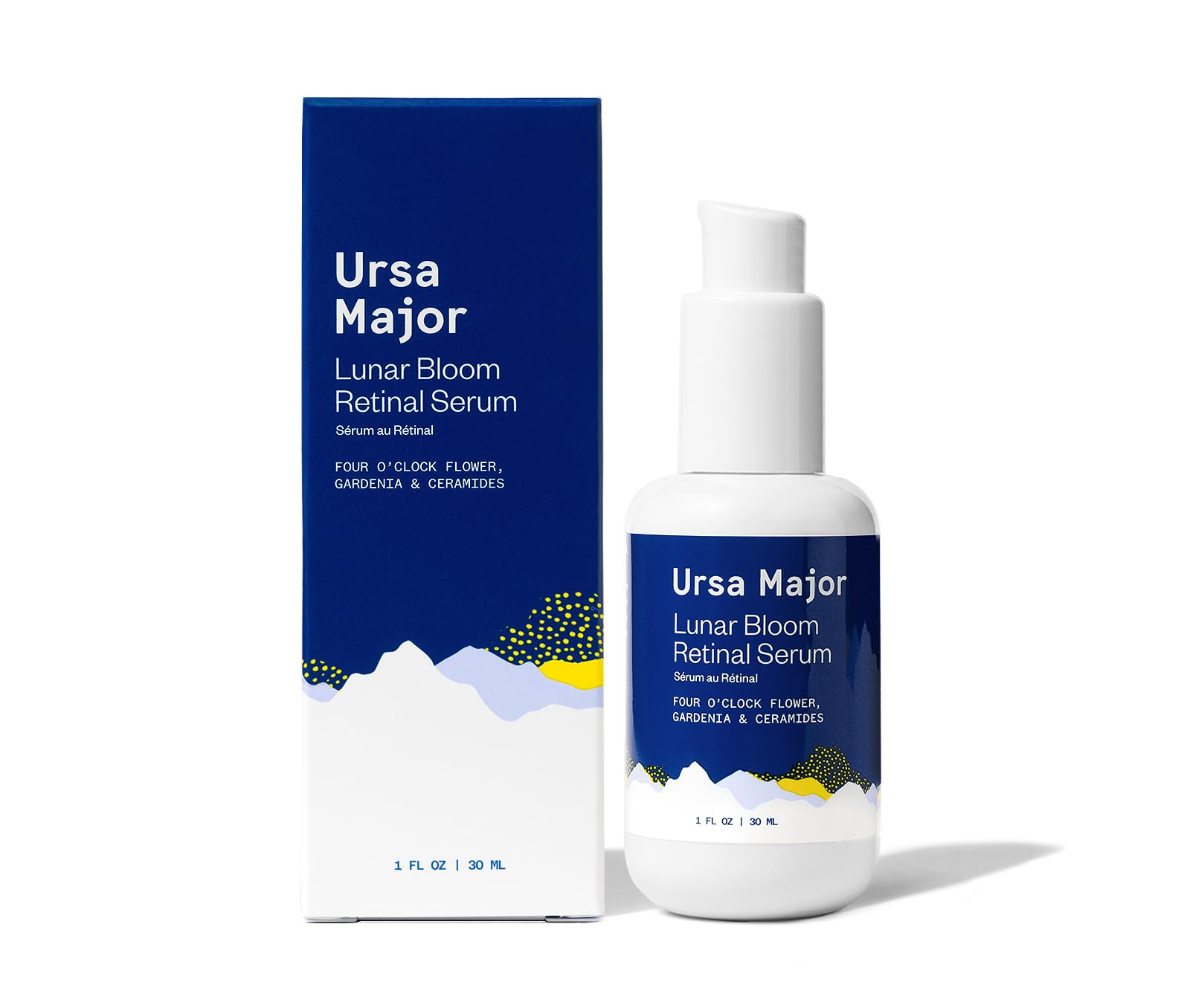 Ursa Major Lunar Bloom Retinal Serum bottle on shelf for nighttime routine