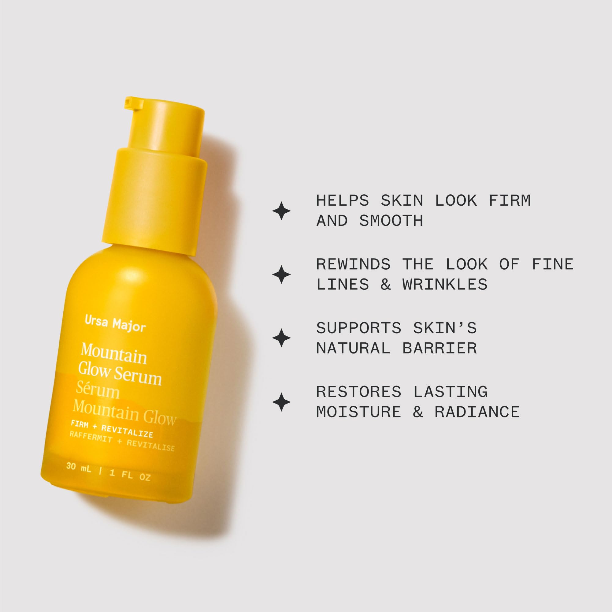 Ursa Major Mountain Glow serum dispense pump promotes mess-free, easy daily application.