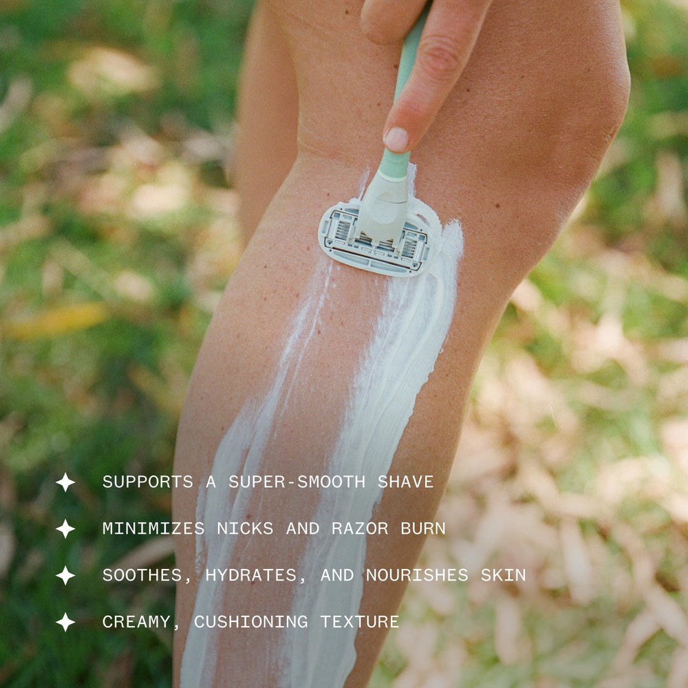 Ursa Major shave cream ingredients like shea and aloe hydrate and soothe skin.