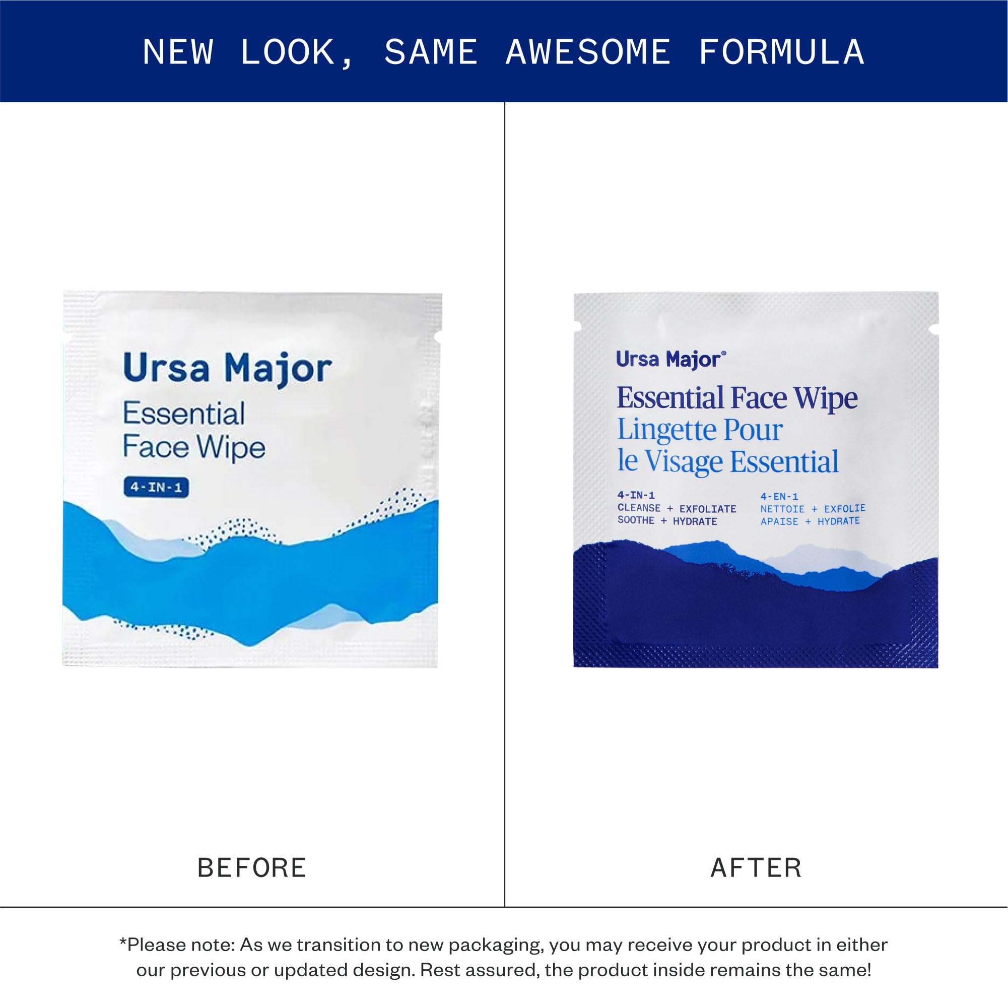 Ursa Major Essential Face Wipes individually wrapped for quick refresh and easy use anywhere.