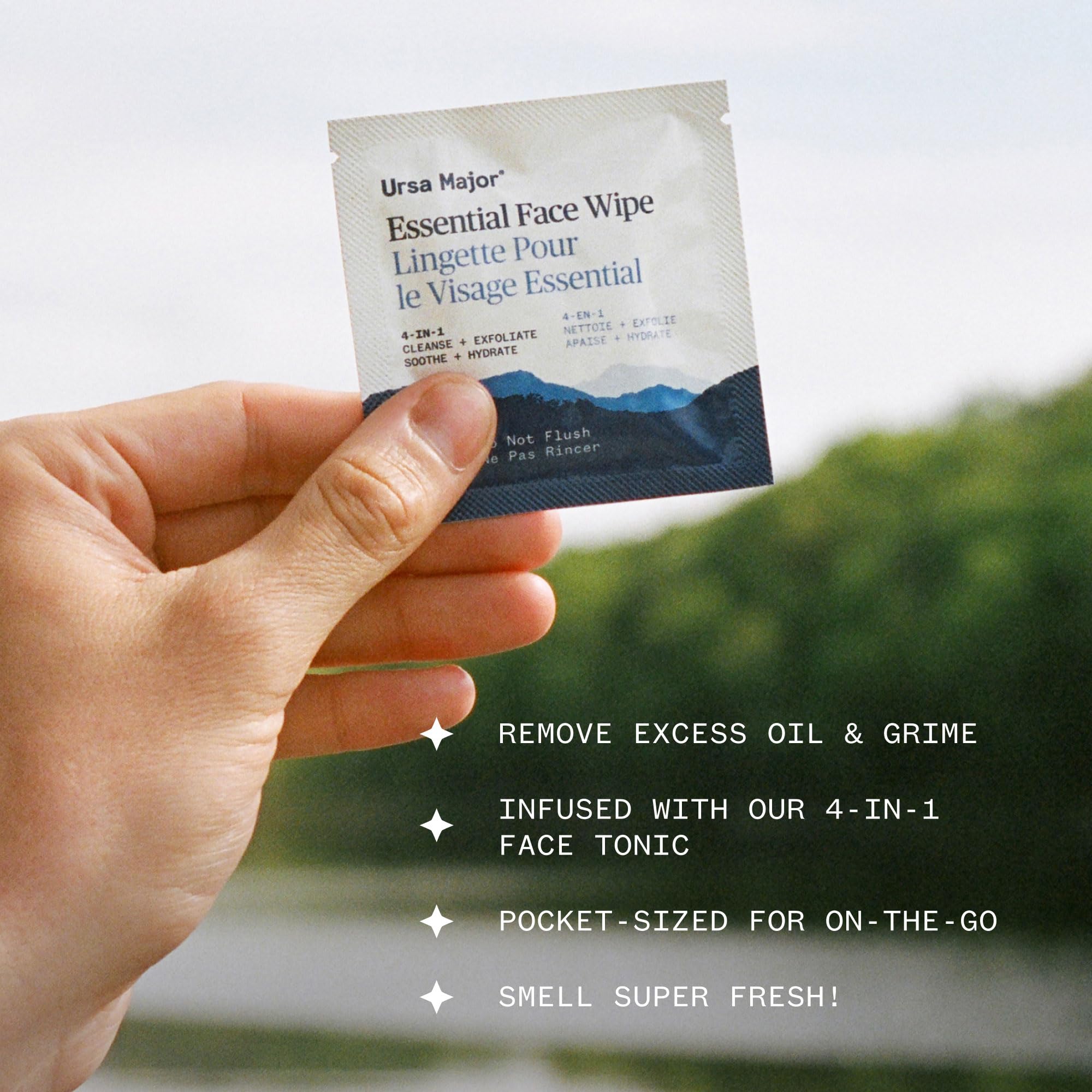 Ursa Major Essential Face Wipes close-up texture showing gentle exfoliation from AHA/BHA complex.