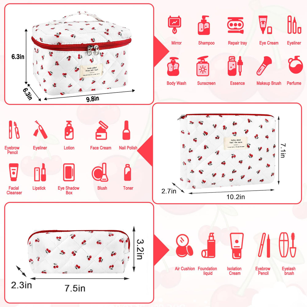URSKYTOUS cherry pattern makeup pouch ideal for on the go touch ups