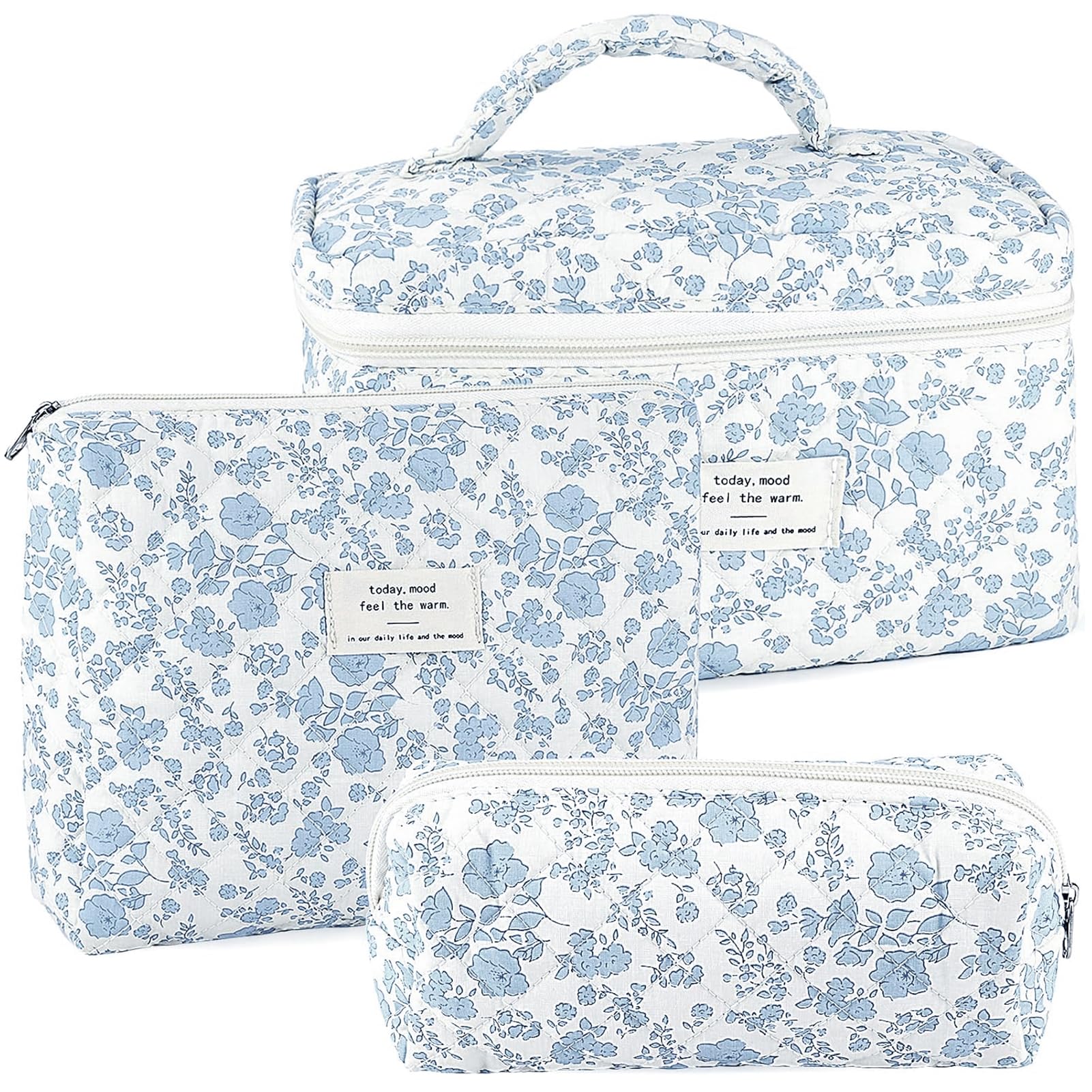 URSKYTOUS quilted makeup bag set with travel-ready large capacity for cosmetics.
