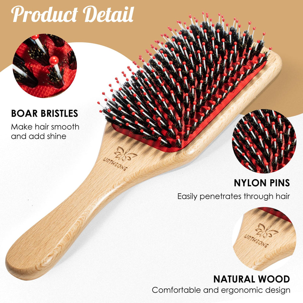 URTHEONE brush shows 70/30 boar nylon mix for smoother hair.