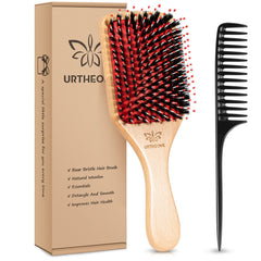 URTHEONE hair brush boar bristles close-up for gentle smoothing.