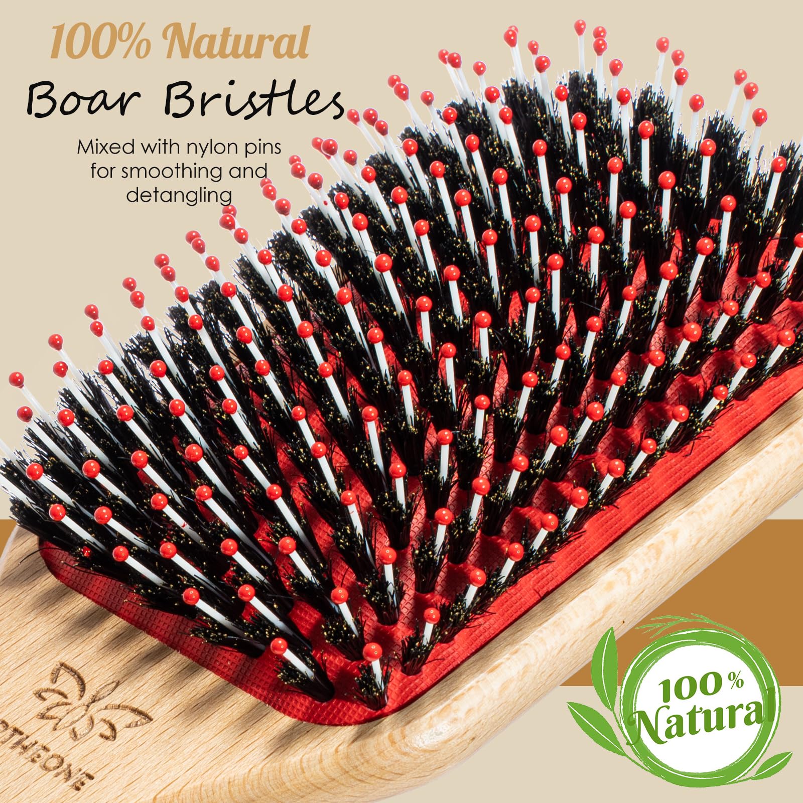 URTHEONE wooden paddle brush with ergonomic handle for daily grooming.