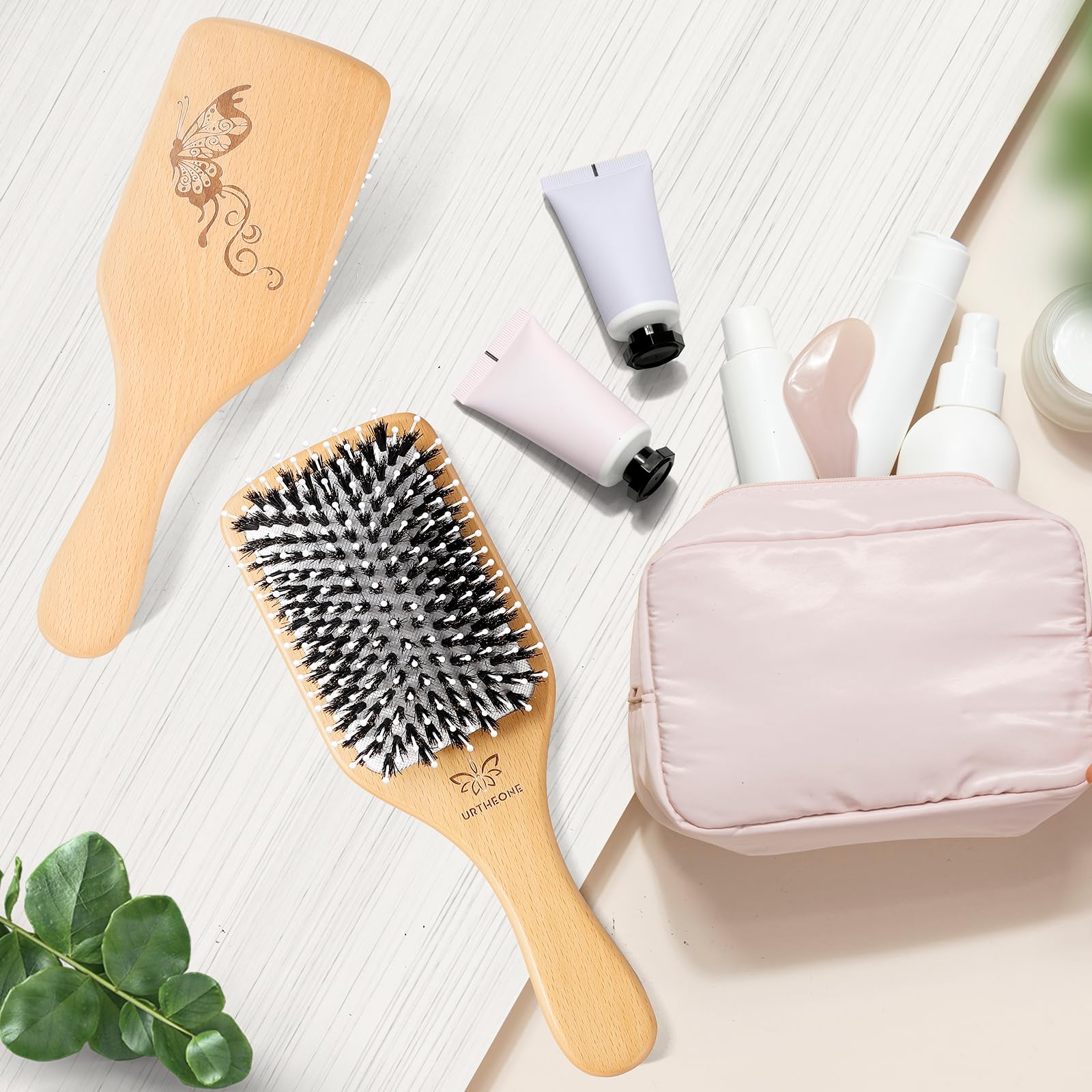 URTHEONE hair brush ergonomic wooden handle designed for comfortable daily use.