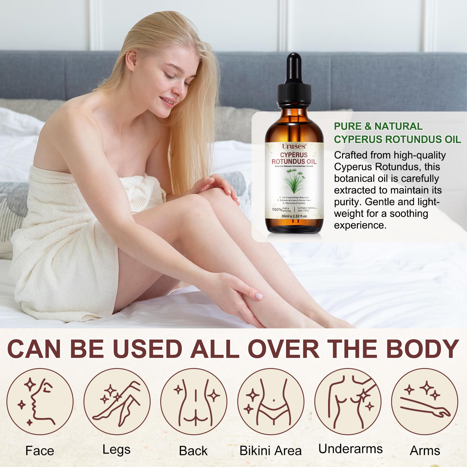 Uruses Cyperus Rotundus Oil on skin texture showing hydration and softness.