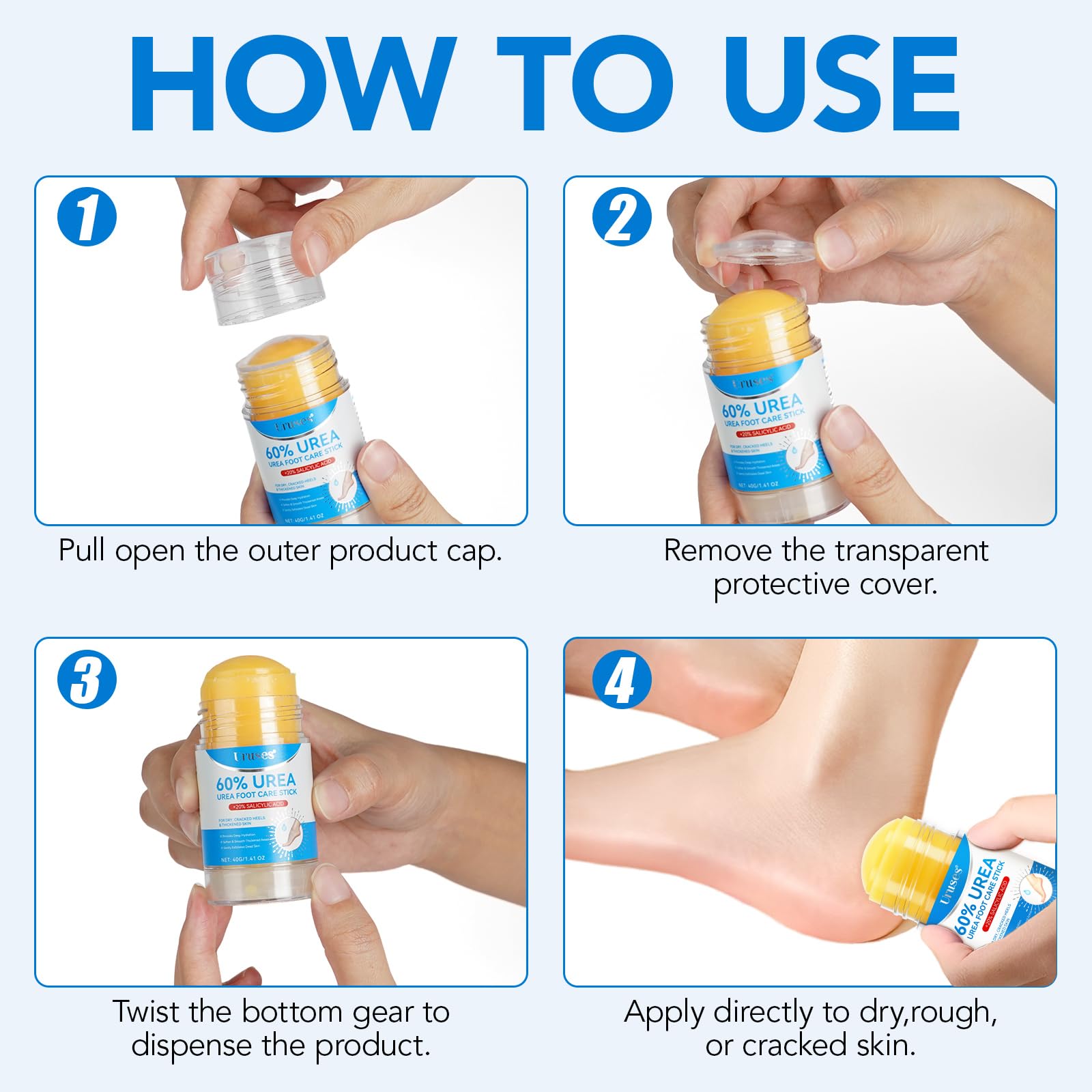 Uruses multi-area-use illustration suggests feet, hands, and knees care.