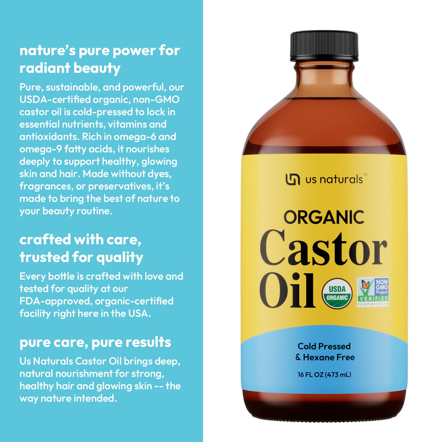 Us Naturals made in USA label on packaging highlights quality craftsmanship.