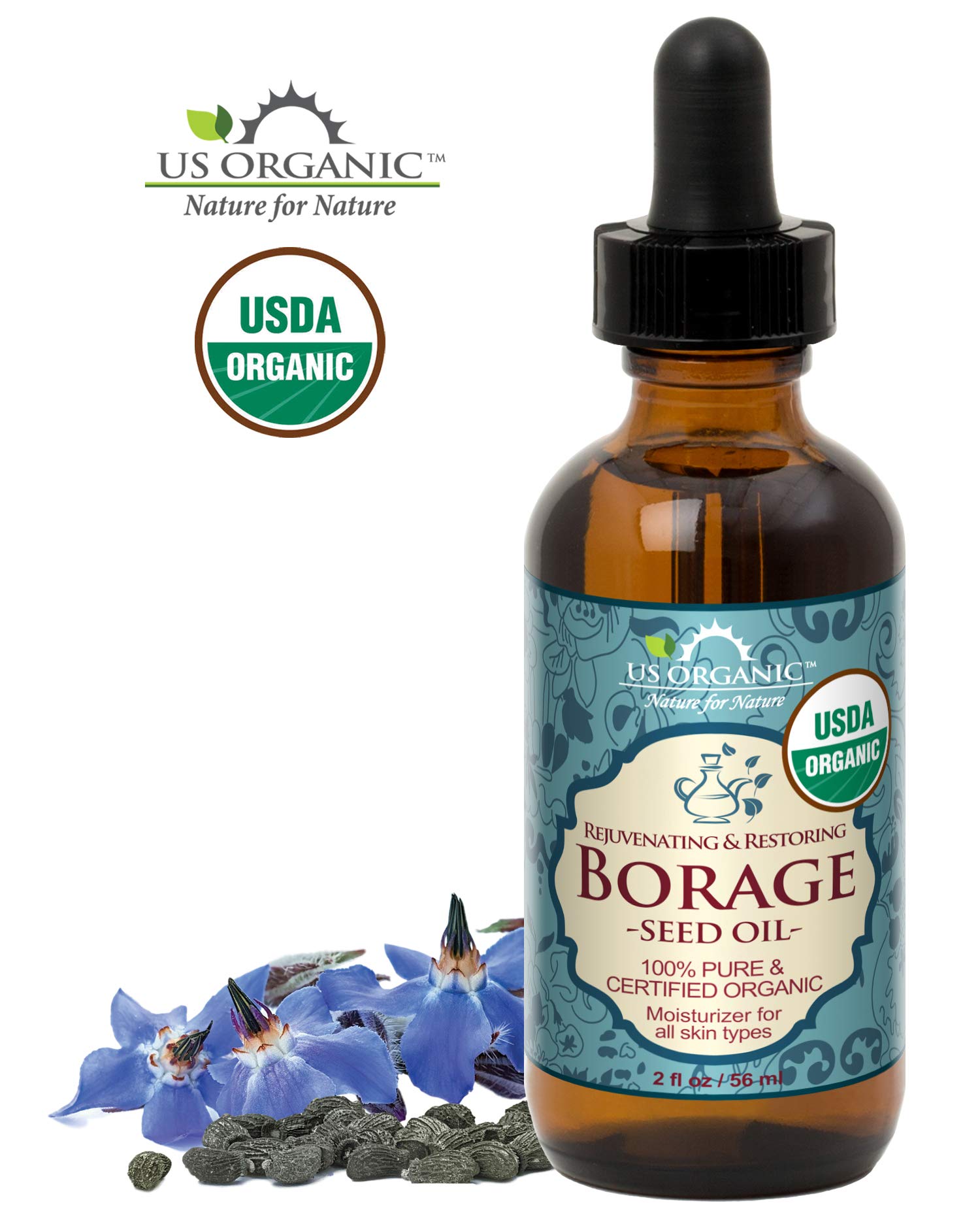 US Organic Borage Oil amber glass bottle on shelf preserves freshness and extends shelf life