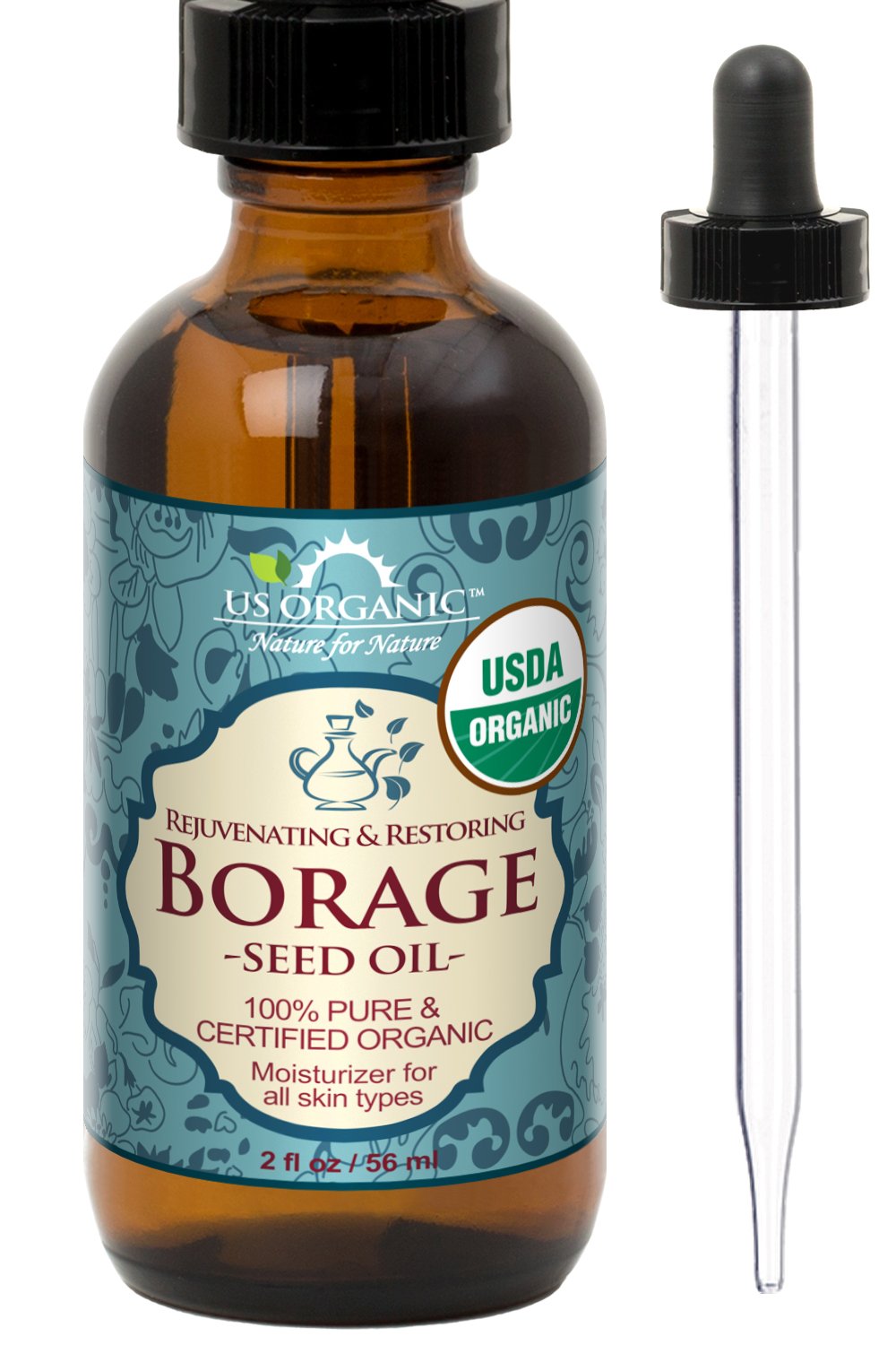 US Organic Borage Oil bottle cap close-up highlighting purity and secure seal for storage