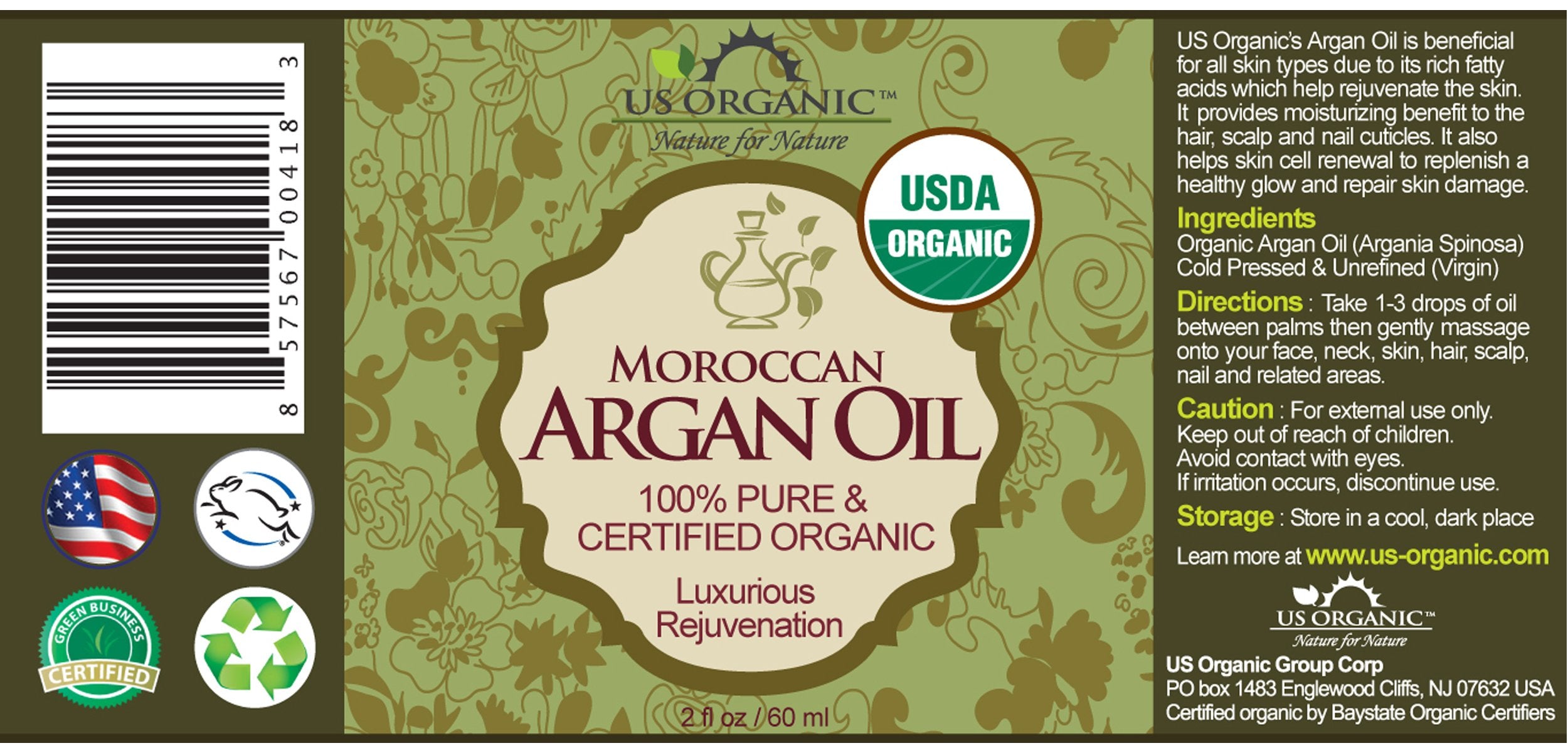 US Organic Argan Oil amber glass bottle ready for protection and long-term storage.