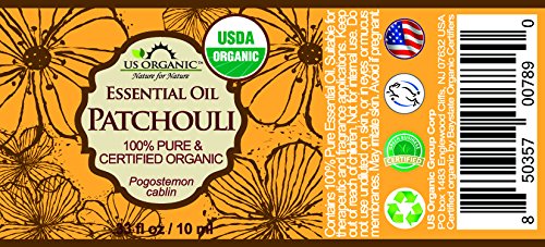 US Organic Patchouli: etiqueta USDA, referencia de calidad orgánica para cosmética natural.