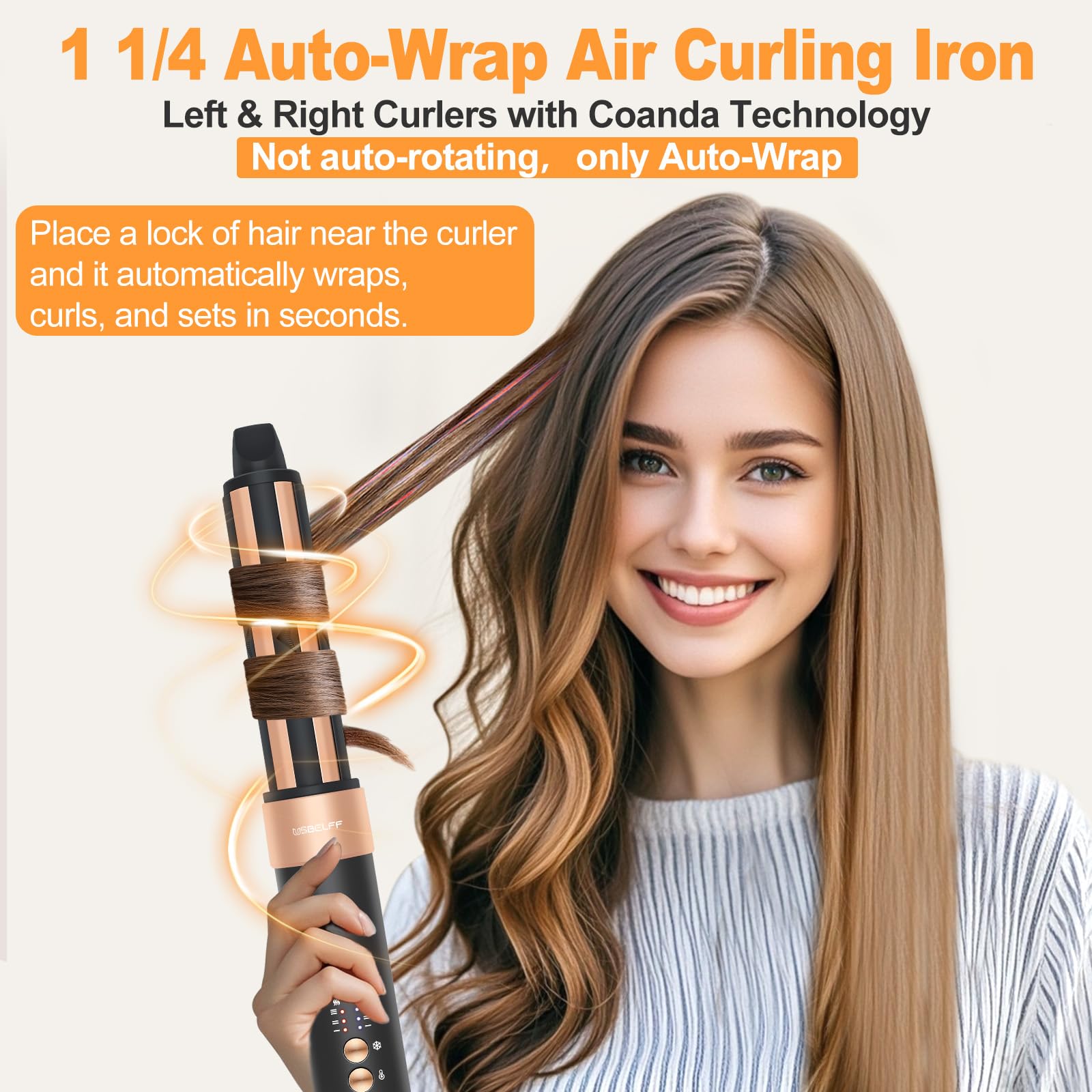 USbelff Hair Styler Dryer Brush auto-wrap curl barrels for quick curls