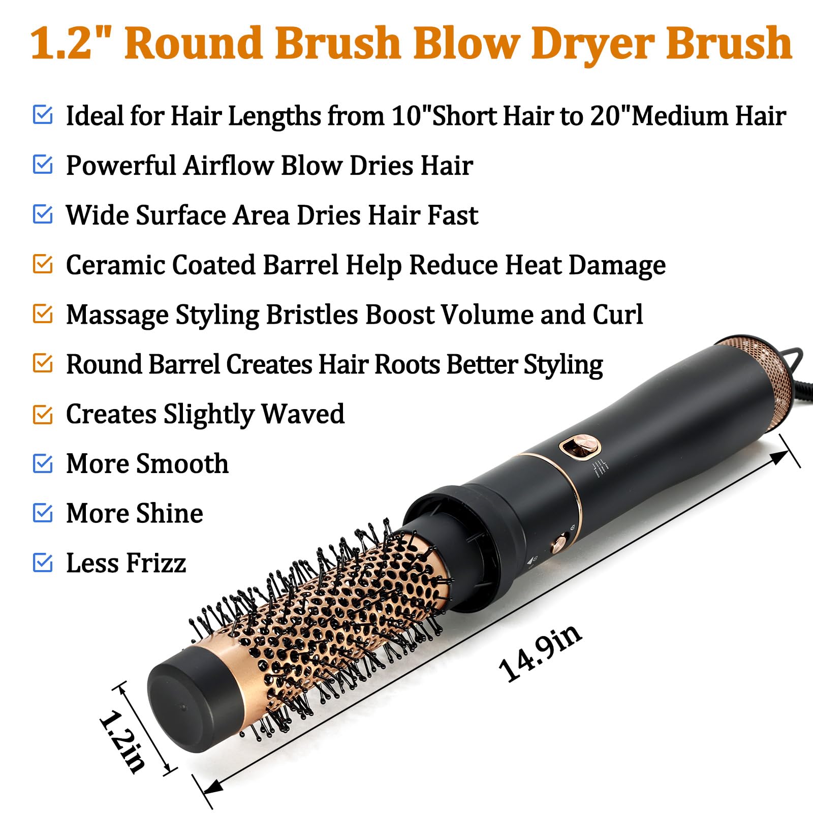 USbelff round hair dryer brush in use for quick drying and gentle lift