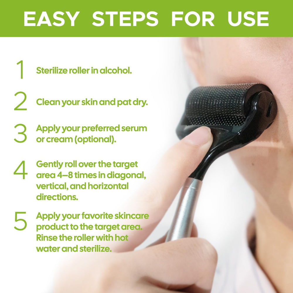 USEENN Ultra Wide Titanium Derma Roller used on face and beard.