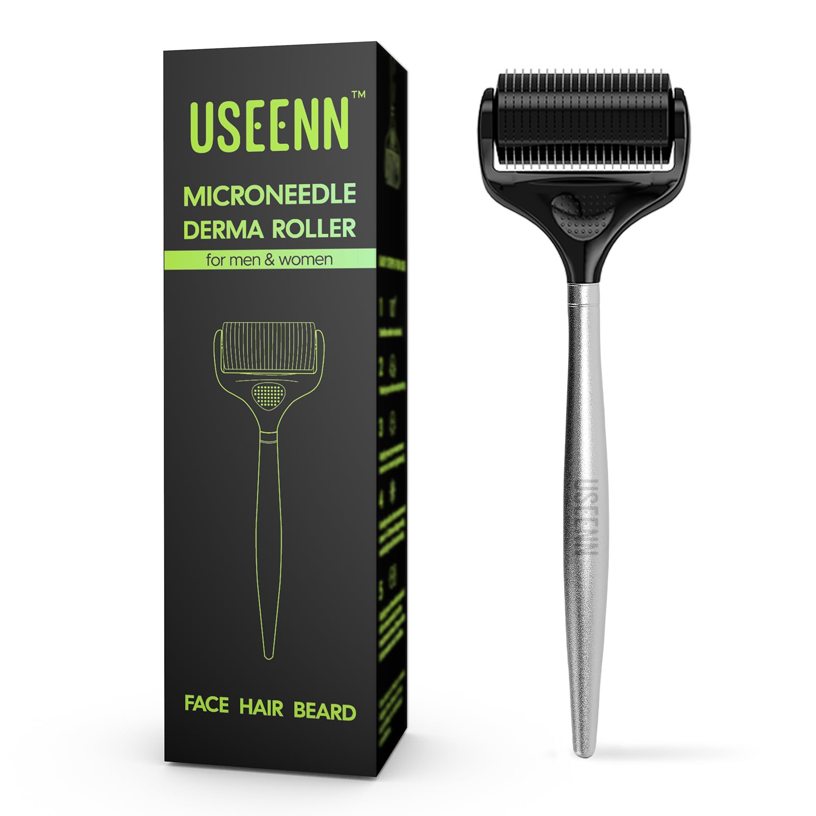 USEENN Ultra Wide Titanium Derma Roller front view highlighting wide needle coverage.