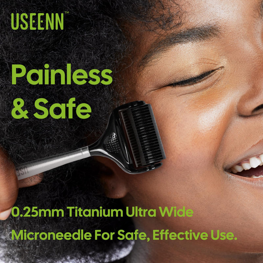 USEENN Ultra Wide Titanium Derma Roller metal handle close-up.