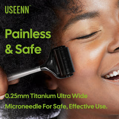 USEENN Ultra Wide Titanium Derma Roller metal handle close-up.