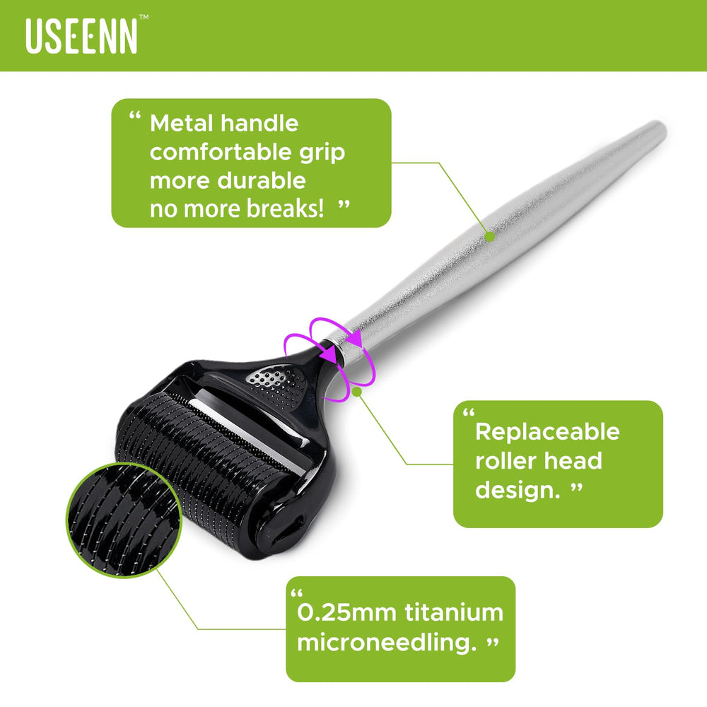 USEENN Ultra Wide Titanium Derma Roller replaceable head close-up.