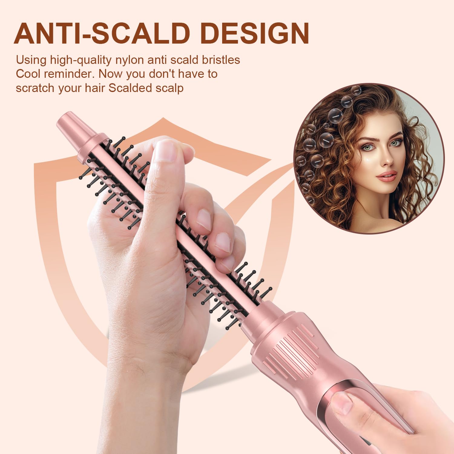 USHOW ceramic tourmaline heated brush half-inch pink enhances shine and smooths frizz