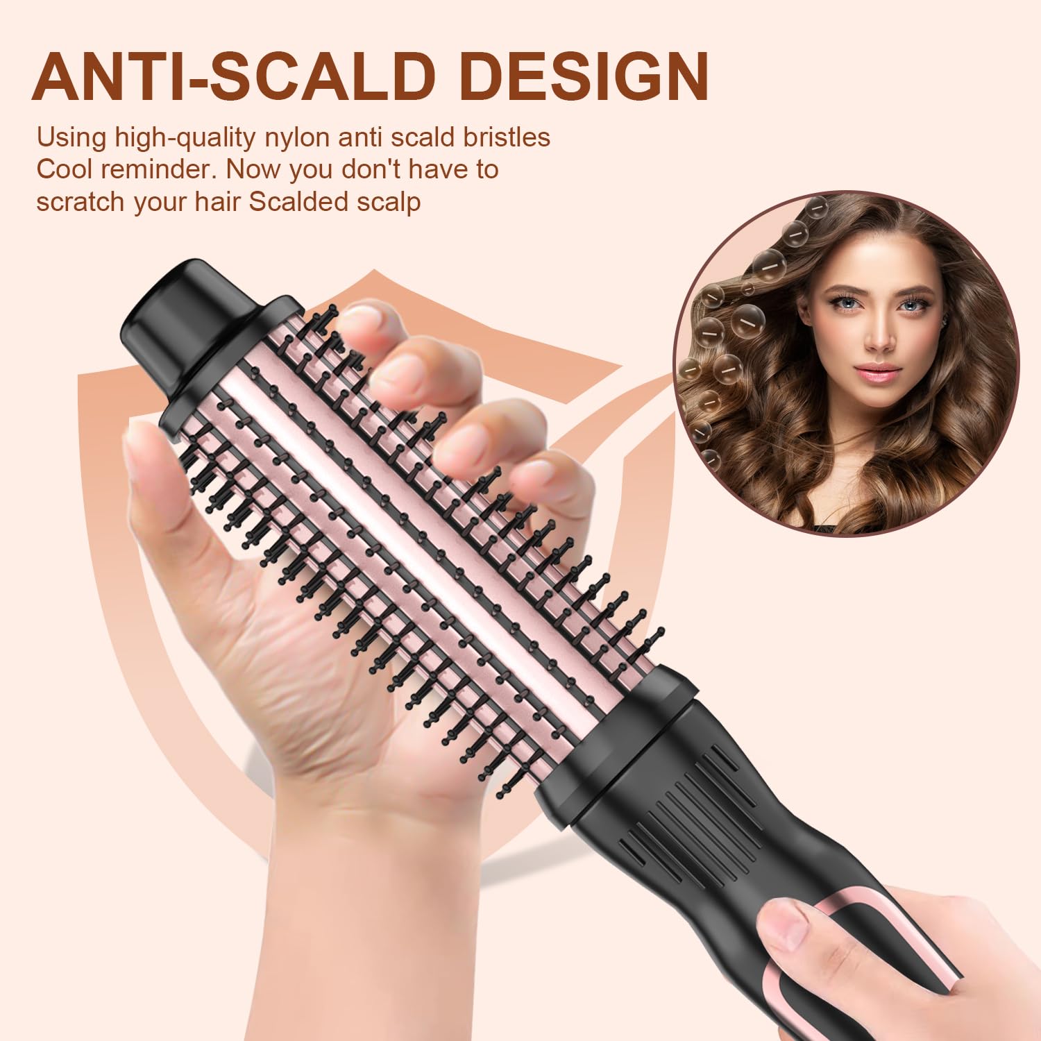 USHOW Thermal Brush close-up on rose-gold handle for easy, stylish everyday styling.