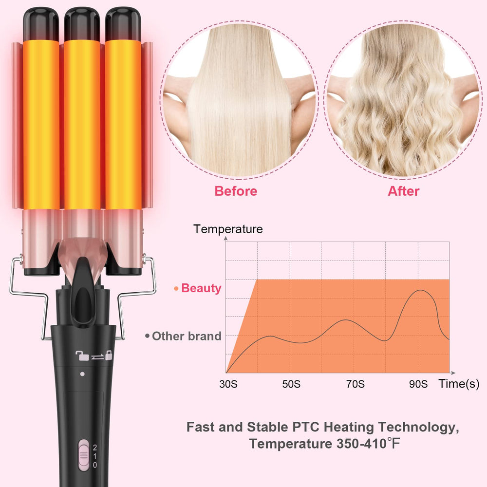 USHOW 3-barrel wand design creates even, long-lasting waves.
