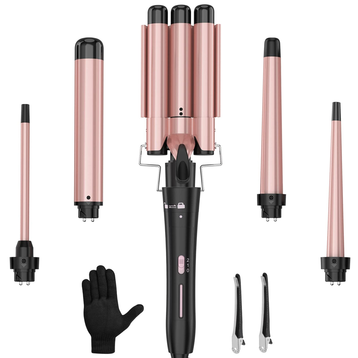 USHOW curling wand set interchangeable heads for versatile styling options.