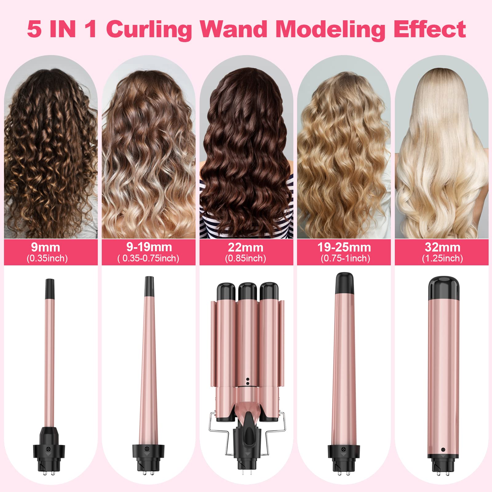 USHOW tourmaline ceramic barrel for frizz control and shine.