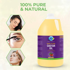 US+ castor oil label emphasizes USP grade and hexane-free quality.