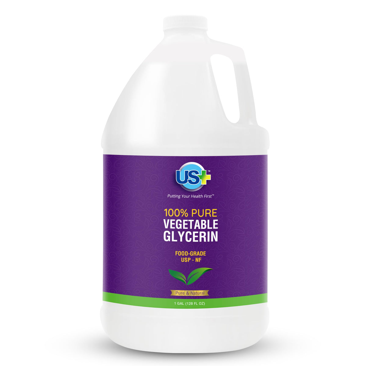 US+ vegetable glycerin bottle highlighting pure USP-grade glycerin for versatile skincare.