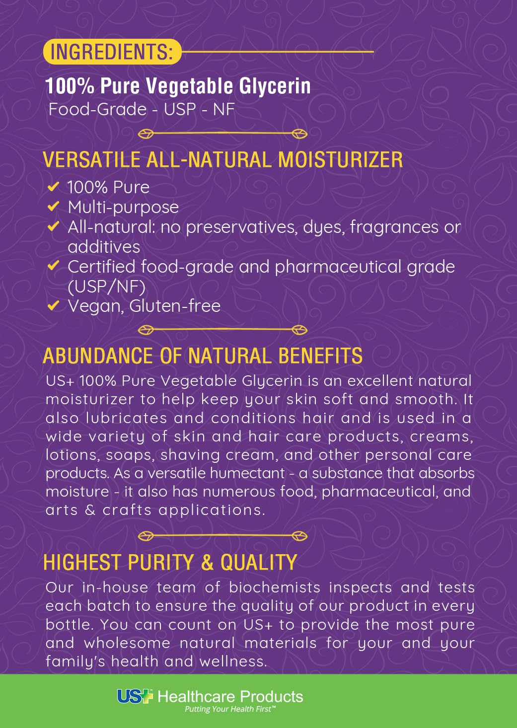 US+ glycerin bottle on shelf highlighting all-natural, versatile skincare option.