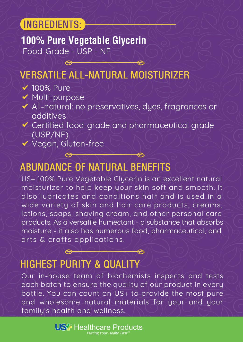US+ glycerin bottle on shelf highlighting all-natural, versatile skincare option.