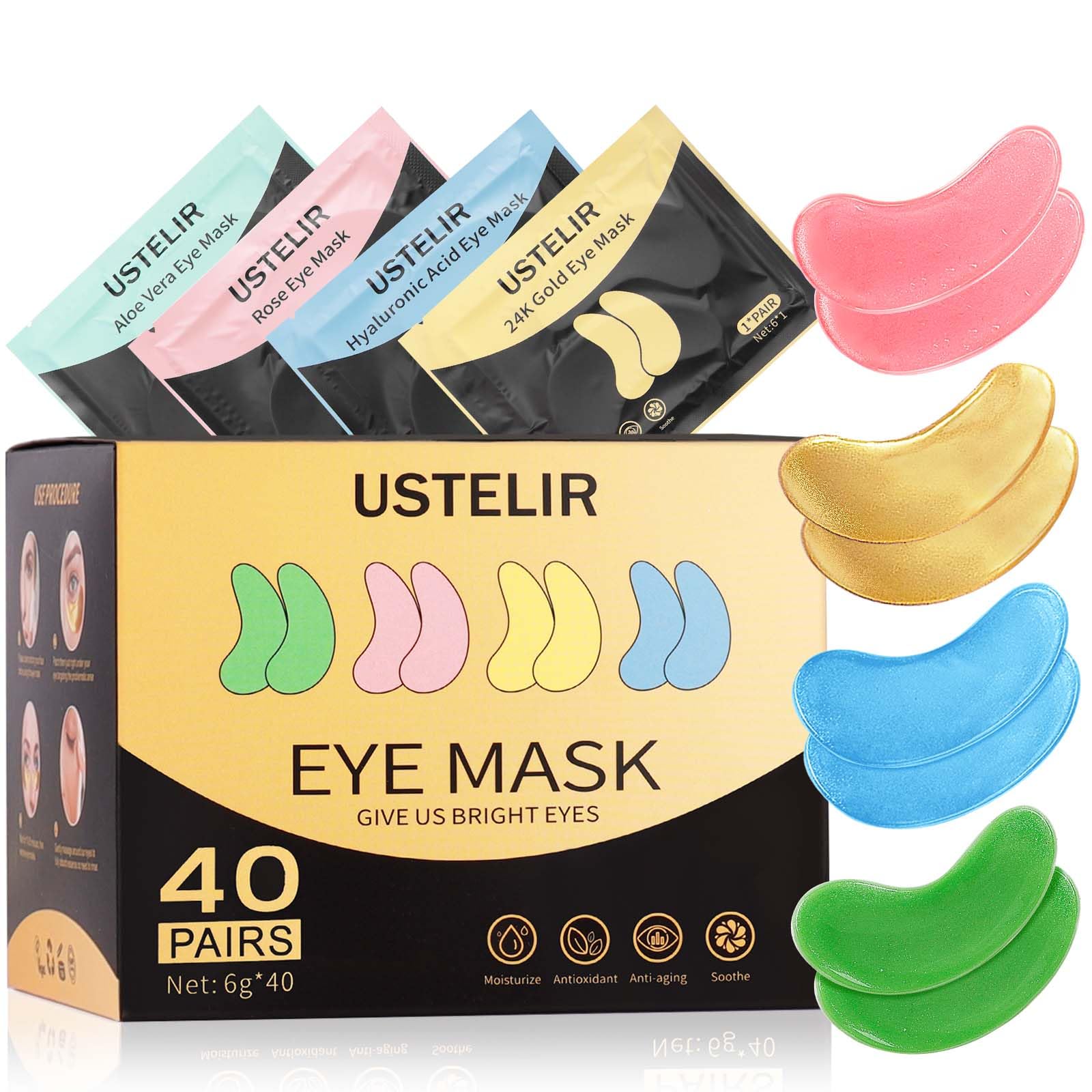 USTELIR 24K Gold under-eye patches for smoother skin and brighter eye area