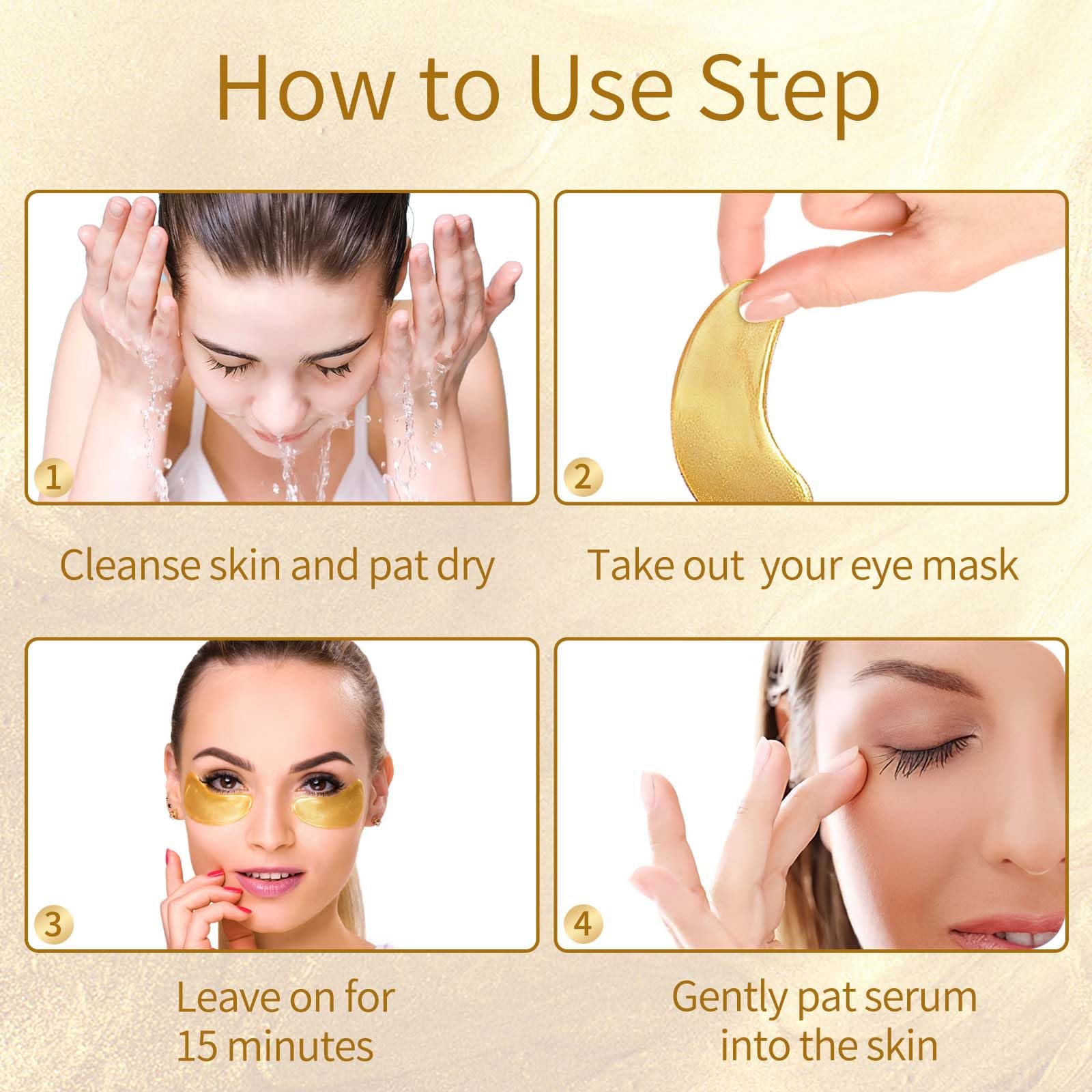 USTELIR Eye patches application step showing easy self-care routine