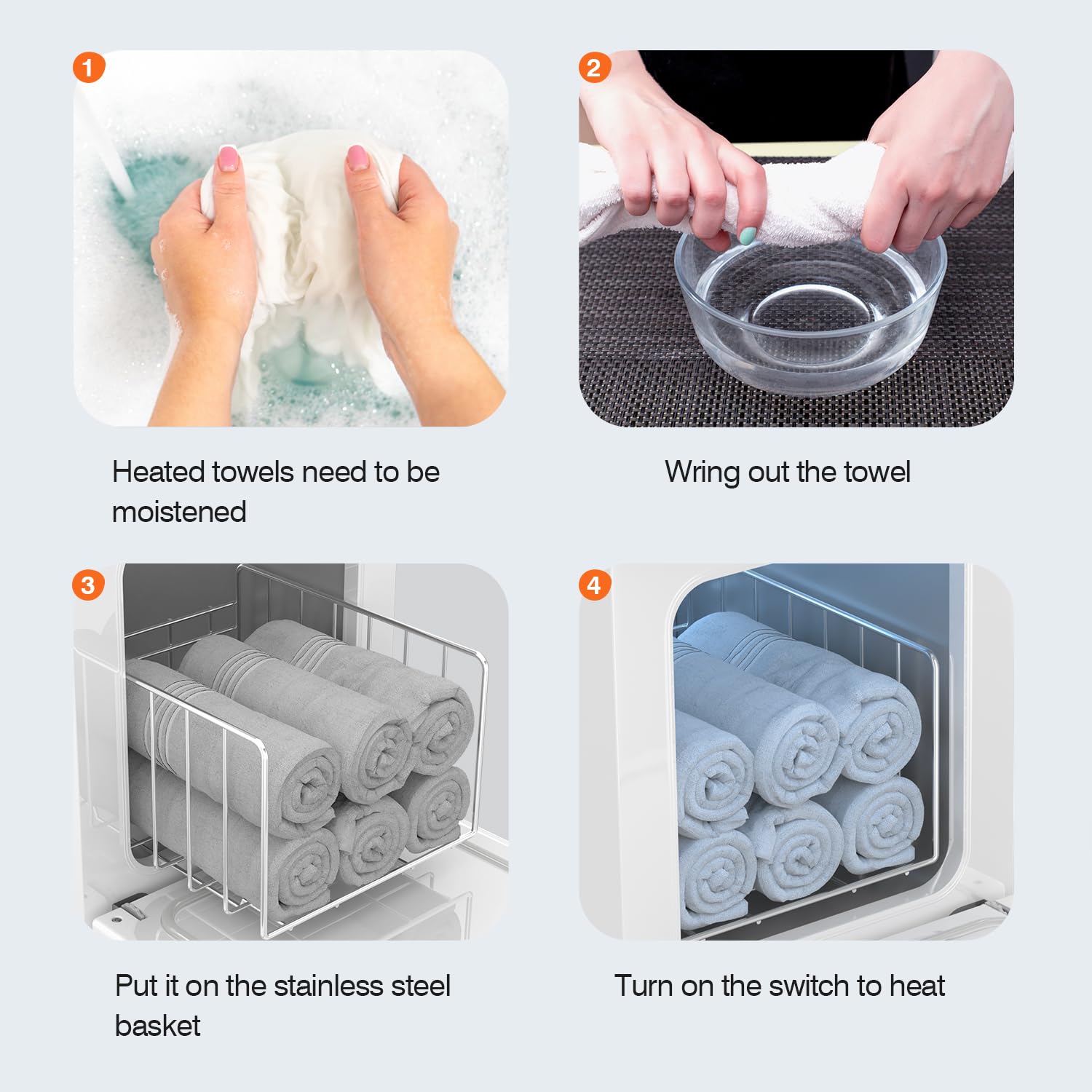 Utenzi towel warmer removable drip tray keeps the workspace clean during warming