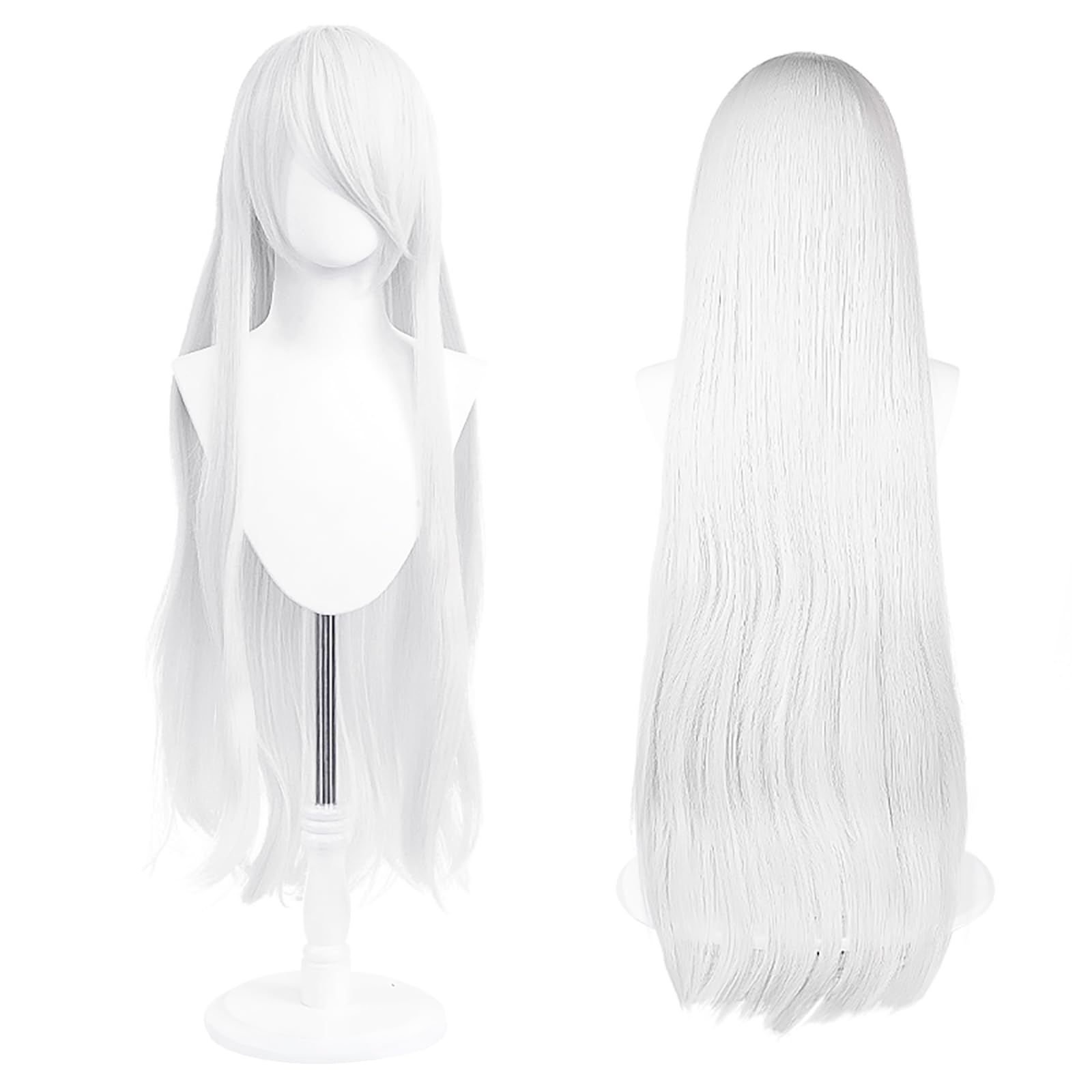 UTIEHD 40-inch silver-white wig flowing for dramatic cosplay and daily wear.