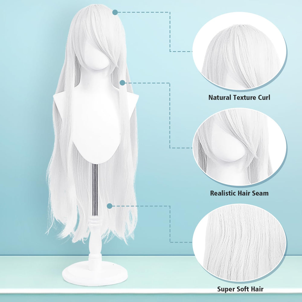 UTIEHD long-wig silver-white closeup showcases natural look for TV, film, and anime cosplay.