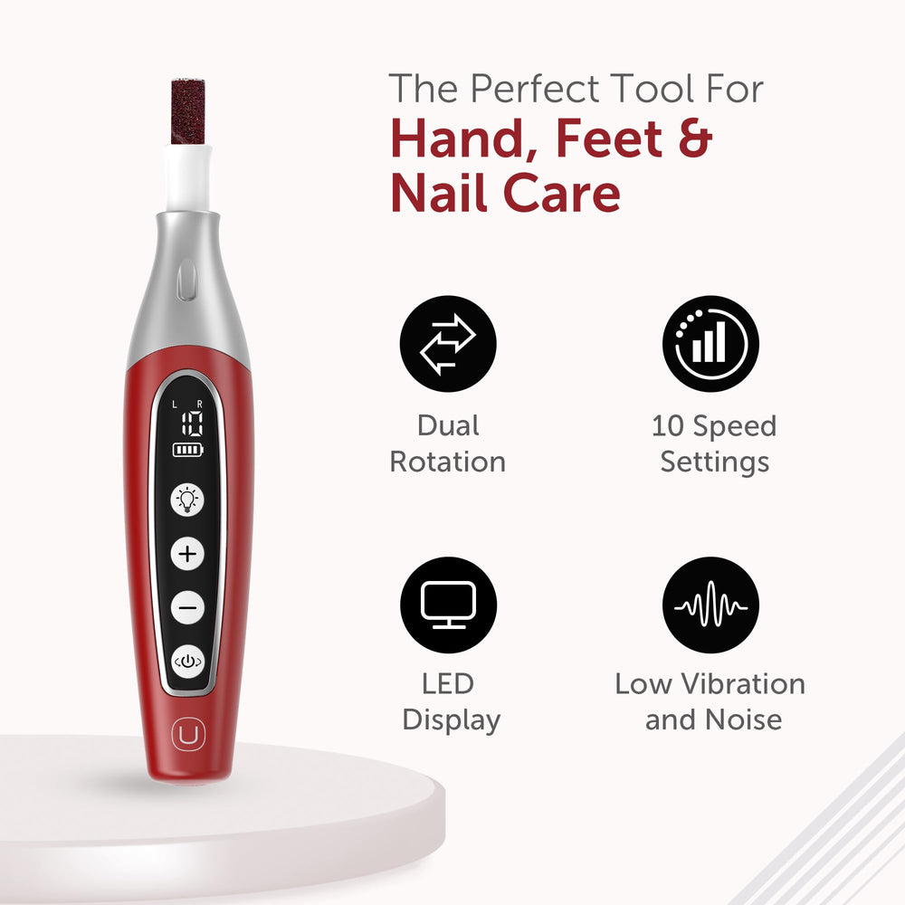 32-piece PediLux Pro set with bits, bands, and storage for home care
