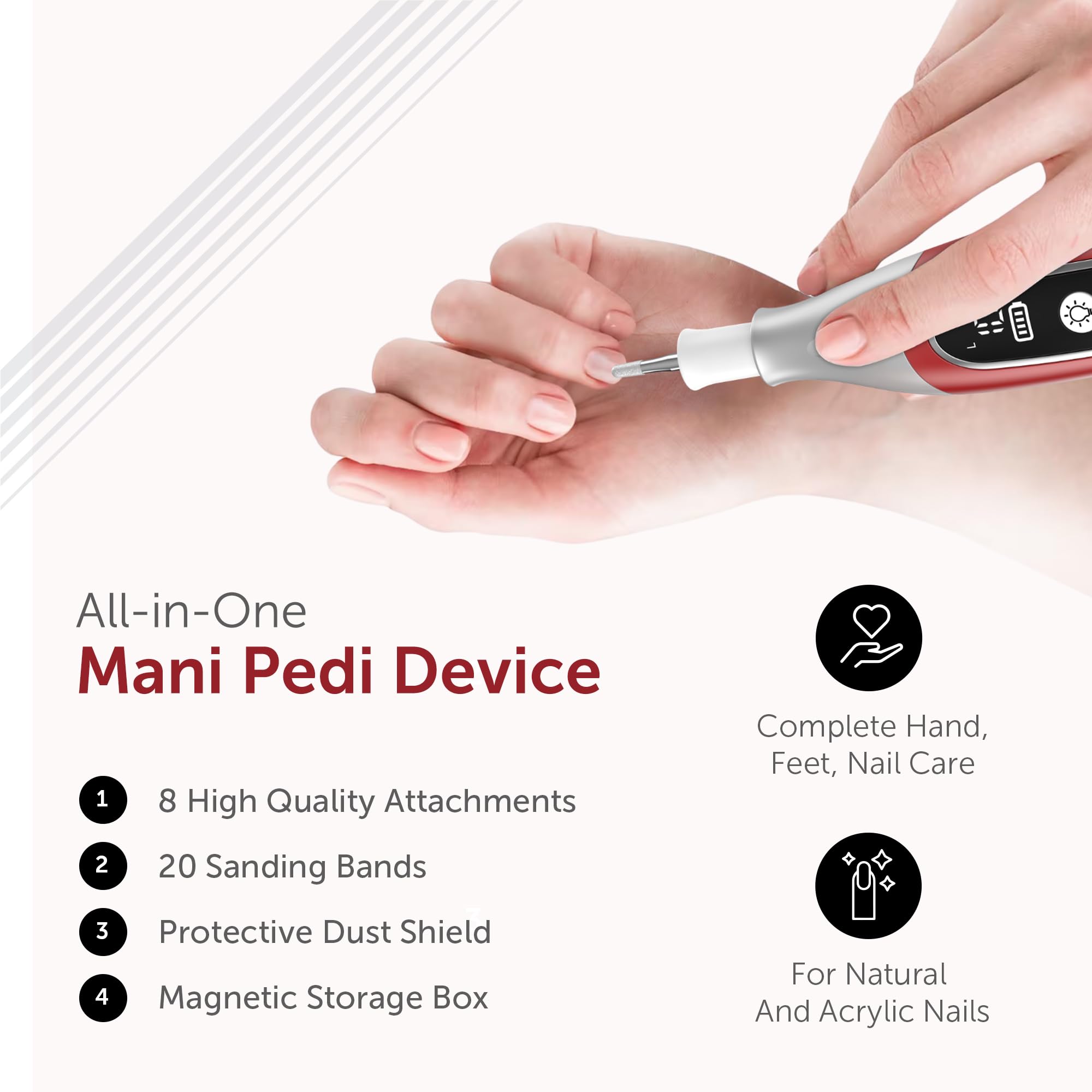 PediLux Pro bundle contents including drill bits and sanding bands for nails